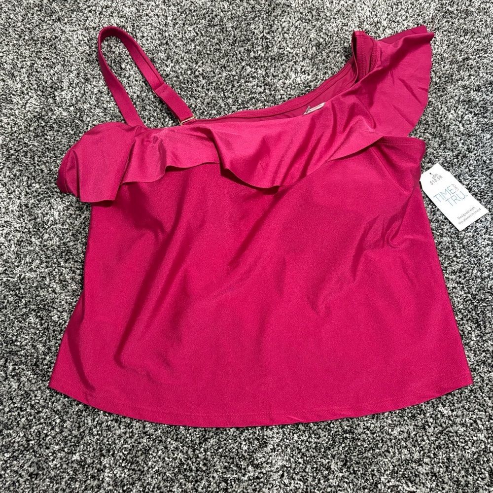 Nwt Time and Tru Fuchsia Ruffled swim top size 1x